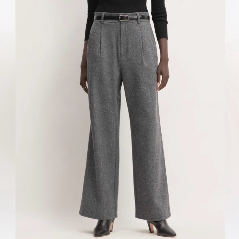 Everlane Way-High Drape Pant in Gray Herringbone Wool